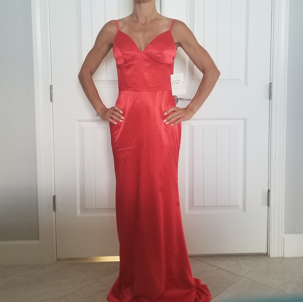 Red satin dress
